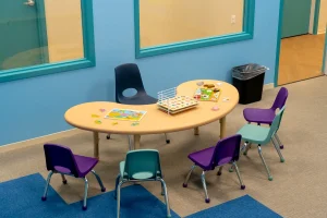 A table setup in one of Ally Behavior's ABA therapy classrooms.