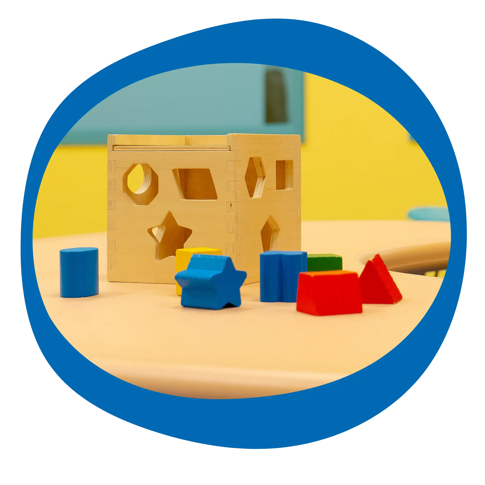 Toys on a desk used for ABA therapy.